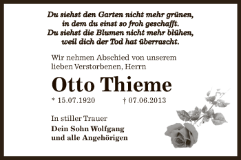 Traueranzeige von Otto Thieme von Super Sonntag Zeitz