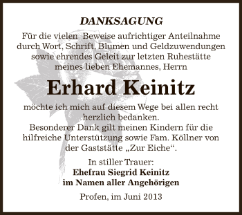 Traueranzeige von Erhard Keinitz von Super Sonntag Zeitz