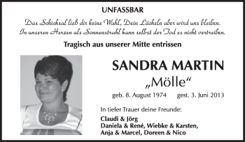 Traueranzeige von Sandra Martin von Super Sonntag Wittenberg