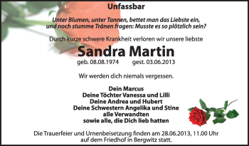 Traueranzeige von Sandra Martin von Super Sonntag Wittenberg