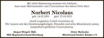 Traueranzeige von Norbert Nicolaus von Super Sonntag Bernburg