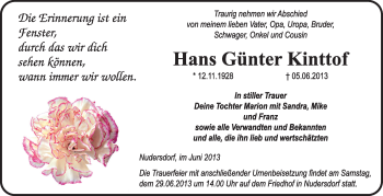 Traueranzeige von Hans Günter Kinttof von WVG - Wochenspiegel Wittenberg