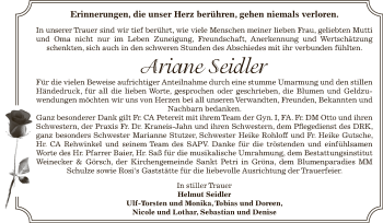 Traueranzeige von Ariane Seidler von Super Sonntag Bernburg