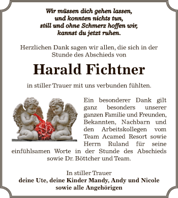 Traueranzeige von Harald Fichtner von Super Sonntag Bernburg