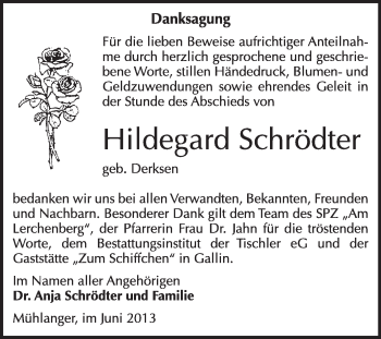 Traueranzeige von Hildegard Schrödter von WVG - Wochenspiegel Wittenberg