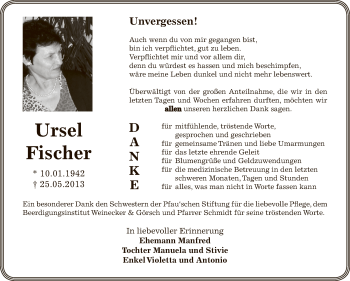 Traueranzeige von Ursel Fischer von Super Sonntag Bernburg