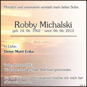Traueranzeige von Robby Michalski von Super Sonntag Zeitz
