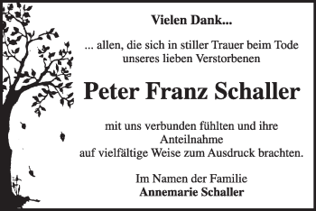 Traueranzeige von Peter Franz Schaller von Super Sonntag Dessau / Köthen