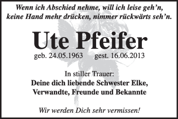 Traueranzeige von Ute Pfeifer von Super Sonntag Wittenberg