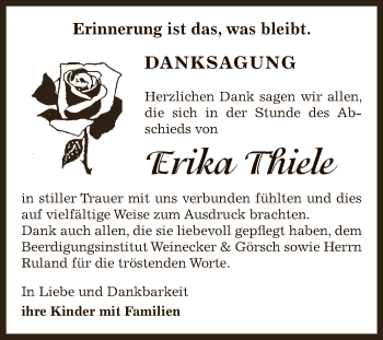 Traueranzeige von Erika Thiele von Super Sonntag Bernburg