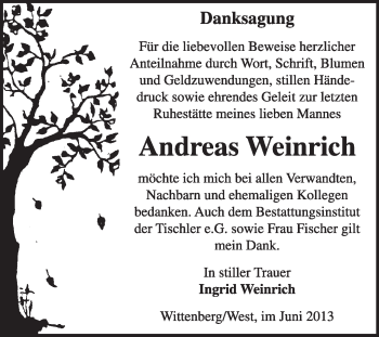 Traueranzeige von Andreas Weinrich von Super Sonntag Wittenberg
