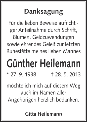 Traueranzeige von Günther Heilemann von WVG - Wochenspiegel NMB / WSF / ZTZ