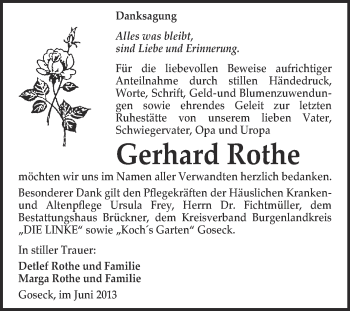 Traueranzeige von Gerhard Rothe von WVG - Wochenspiegel NMB / WSF / ZTZ