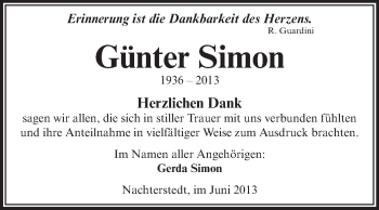 Traueranzeige von Günter Simon von WVG - Wochenspiegel Aschersleben