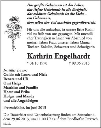 Traueranzeige von Kathrin Engelhardt von WVG - Wochenspiegel Wittenberg