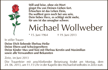 Traueranzeige von Michael Wollweber von Super Sonntag Zeitz