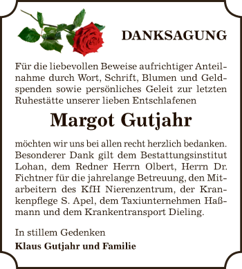 Traueranzeige von Margot Gutjahr von WVG - Wochenspiegel Bitterfeld