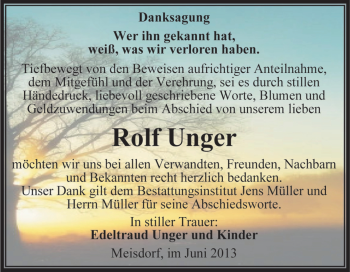 Traueranzeige von Rolf Unger von WVG - Wochenspiegel Aschersleben