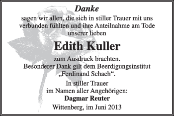 Traueranzeige von Edith Kuller von WVG - Wochenspiegel Wittenberg