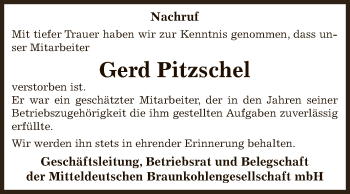 Traueranzeige von Gerd Pitzschel von Super Sonntag Zeitz
