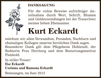 Traueranzeige von Kurt Eckardt von Super Sonntag SGH Mansf. Land