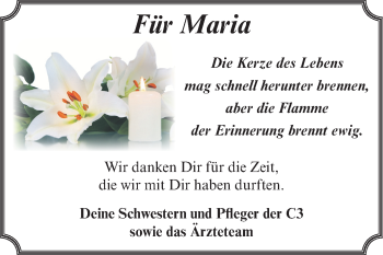 Traueranzeige von Maria  von Super Sonntag Aschersleben