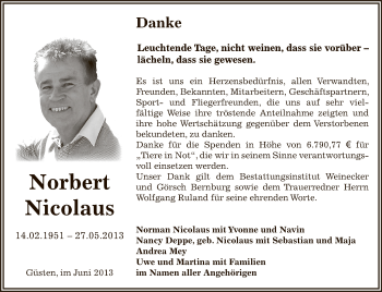 Traueranzeige von Norbert Nicolaus von Super Sonntag Bernburg
