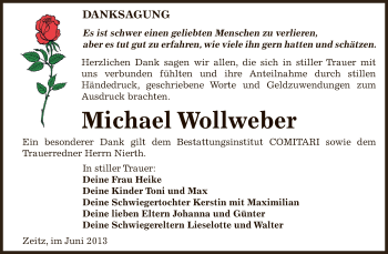 Traueranzeige von Michael Wollweber von Super Sonntag Zeitz