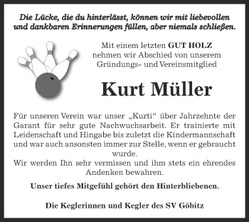 Traueranzeige von Kurt Müller von Super Sonntag Zeitz