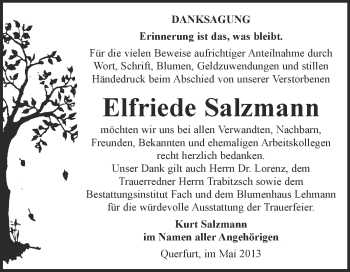 Traueranzeige von Elfriede Salzmann von WVG - Wochenspiegel Merseburg