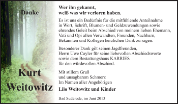 Traueranzeige von Kurt Weitowitz von WVG - Wochenspiegel Quedlinburg