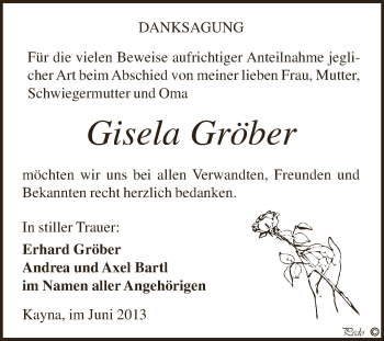 Traueranzeige von Gisela Gröber von Super Sonntag Zeitz