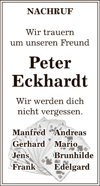 Traueranzeige von Peter Eckhardt von Super Sonntag Zeitz