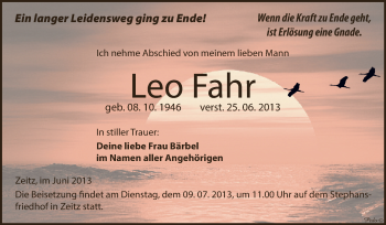 Traueranzeige von Leo Fahr von Super Sonntag Zeitz
