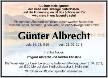 Traueranzeige von Günter Albrecht von Mitteldeutsche Zeitung Halle/Saalkreis
