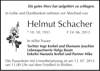 Traueranzeige von Helmut Schacher von Mitteldeutsche Zeitung Bitterfeld