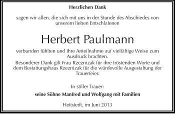 Traueranzeige von Herbert Paulmann von Mitteldeutsche Zeitung Mansfelder Land