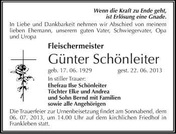 Traueranzeige von Günter Schönleiter von Mitteldeutsche Zeitung Merseburg/Querfurt