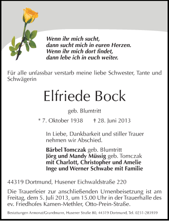 Traueranzeige von Elfriede Bock von Mitteldeutsche Zeitung Merseburg/Querfurt