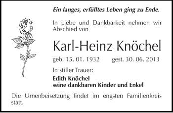 Traueranzeige von Karl-Heinz Knöchel von Mitteldeutsche Zeitung Halle/Saalkreis