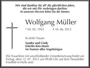 Traueranzeige von Wolfgang Müller von Mitteldeutsche Zeitung Halle/Saalkreis