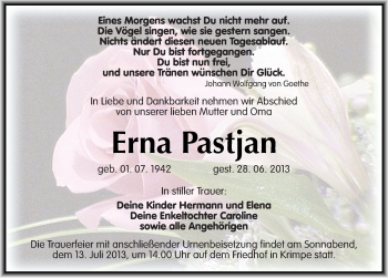 Traueranzeige von Erna Pastjan von Mitteldeutsche Zeitung Halle/Saalkreis