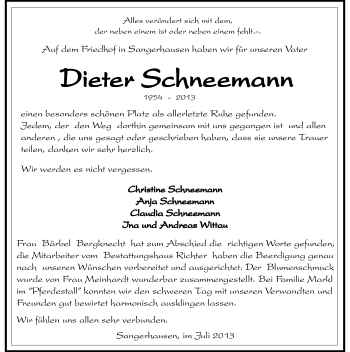 Traueranzeige von Dieter Schneemann von Mitteldeutsche Zeitung Sangerhausen