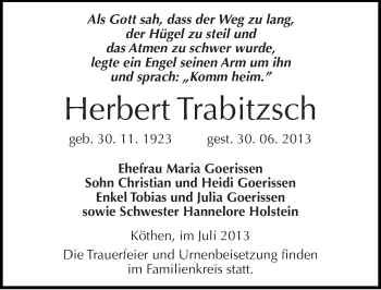 Traueranzeige von Herbert Trabitzsch von Mitteldeutsche Zeitung