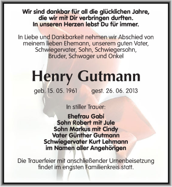 Traueranzeige von Henry Gutmann von Mitteldeutsche Zeitung Halle/Saalkreis