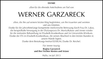 Traueranzeige von Werner Garzareck von Mitteldeutsche Zeitung Halle/Saalkreis