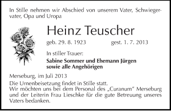 Traueranzeige von Heinz Teuscher von Mitteldeutsche Zeitung Merseburg/Querfurt