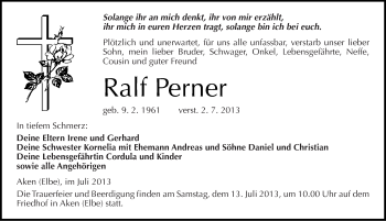Traueranzeige von Ralf Perner von Mitteldeutsche Zeitung Köthen