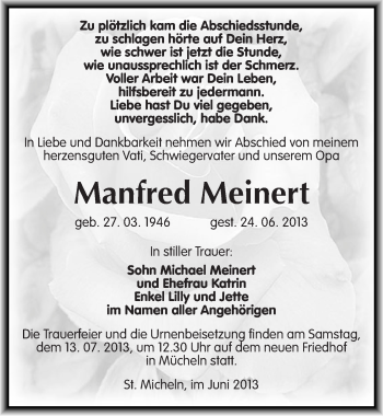 Traueranzeige von Manfred Meinert von Mitteldeutsche Zeitung Merseburg/Querfurt