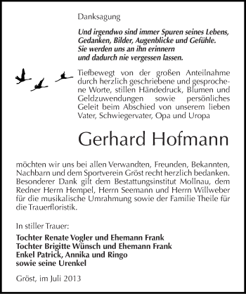 Traueranzeige von Gerhard Hofmann von Mitteldeutsche Zeitung Merseburg/Querfurt